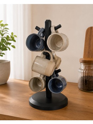 Luvena 6’lı Kupa Standı Mug Askılığı Kahve Kupası Düzenleyici Fincanlık Bardak Askılığı Tezgah Üstü Organizer
