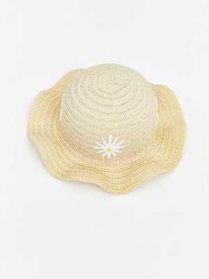 LC Waikiki Bej Çiçek Nakışlı Kız Bebek Bucket Şapka