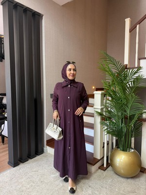 Esra Butik Mürdüm Renk Büyük Beden Uyumlu Yazlık Paraşüt Kumaş Tesettür Kap