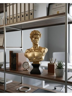 Mirsa Global Modern Dekoratif Biblo – Gold Siyah Detay David/ Davut Heykeli, Salon Konsol & Sehpa Üstü Şık Ev Dekorasyonu, Lüks Ofis Aksesuarı