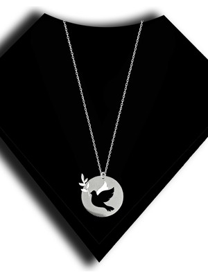 Roxx Jewellery 925 Ayar Gümüş Güvercin Desenli Plaka Kadın Kolye