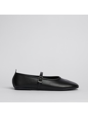 Shoe Lüks Sade Klasik Siyah Kadın Babet