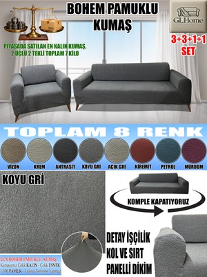 Home Lux Bohem Pamuklu Kumaş Koltuk Kılıfı Seti - 3+3+1+1 Set 7 kg Gelmektedir. Kalın ve Dayanıklıdır.