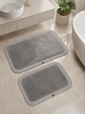 Melena Carpet Premium Peluş Jüt Kenar Detaylı Kaymaz Taban 2’li Banyo Paspası Seti 90X60 & 50X70