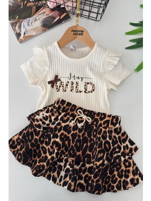 Miniğimin Cicileri Wild Leopar Etekli Kız Çocuk 2 Li Takım - Kahverengi