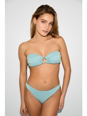 Kom Raigha Simli Kumaş Aksesuar Detay Bikini Takımı Mavi