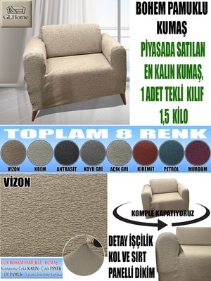 Home Lux Bohem Pamuklu Kumaş Tekli Komple Giydirme Tekli & Berjer , Oldukça Kalın Bir Kumaştır.