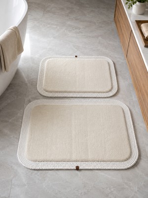Melena Carpet Premium Peluş Jüt Kenar Detaylı Kaymaz Taban 2’li Banyo Paspası Seti 90X60 & 50X70