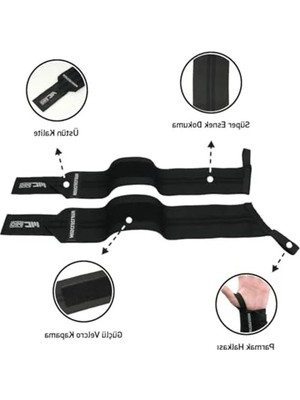 Siyah Renkli 2'li Paket Wrist Wraps, Destekleyici Eldivenler