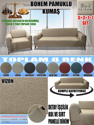 Home Lux Bohem Pamuklu Kumaş Koltuk Kılıfı Seti - 3+3+1+1 Set 7 kg Gelmektedir. Kalın ve Dayanıklıdır.