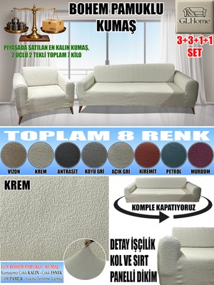 Home Lux Bohem Pamuklu Kumaş Koltuk Kılıfı Seti - 3+3+1+1 Set 7 kg Gelmektedir. Kalın ve Dayanıklıdır.