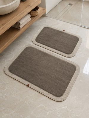 Melena Carpet Premium Peluş Jüt Kenar Detaylı Kaymaz Taban 2’li Banyo Paspası Seti 90X60 & 50X70