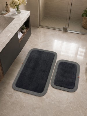 Melena Carpet Premium Peluş Jüt Kenar Detaylı Kaymaz Taban 2’li Banyo Paspası Seti 90X60 & 50X70