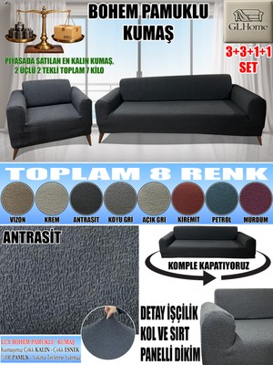 Home Lux Bohem Pamuklu Kumaş Koltuk Kılıfı Seti - 3+3+1+1 Set 7 kg Gelmektedir. Kalın ve Dayanıklıdır.
