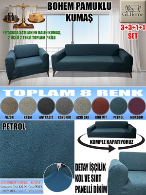 Home Lux Bohem Pamuklu Kumaş Koltuk Kılıfı Seti - 3+3+1+1 Set 7 kg Gelmektedir. Kalın ve Dayanıklıdır.