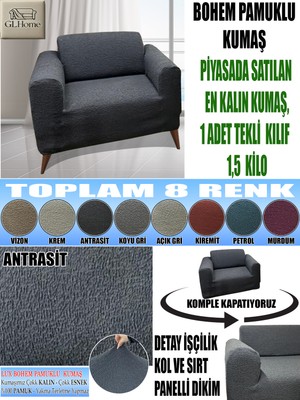 Home Lux Bohem Pamuklu Kumaş Tekli Komple Giydirme Tekli & Berjer , Oldukça Kalın Bir Kumaştır.