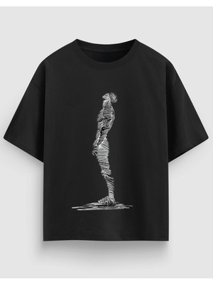 Yolo Street Çizgili Adam Baskılı Oversize Erkek Tişört %100 Pamuk Streetwear