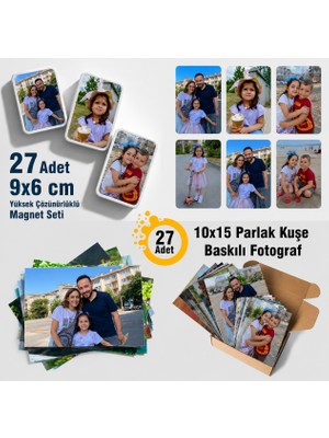 Craft Neova Kişiye Özel 27 Adet Buzdolabı Magneti ve 27 Adet 10X15 Fotoğraf Baskısı - Toplam 54 Parça Dev Anı Paketi - Su Geçirmez Pvc Magnet & Parlak Fotoğraf Baskı