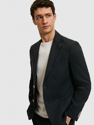 Cacharel Erkek Siyah Slim Fit %100 Keten Mikro Desen Mono Yaka Ceket 50324476-VR046