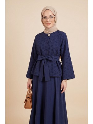 Moda Morfo Tek Düğmeli Kemerli Kloş Etekli Nilsa Takım -Laci