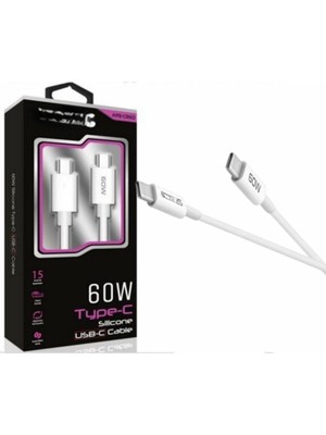 Epilons 60W Usb-C Type-C Silikon Şarj Kablosu Hızlı Şarj, Dayanıklı ve Esnek Tasarım, Tüm Usb-C Cihazlarla Uyumlu
