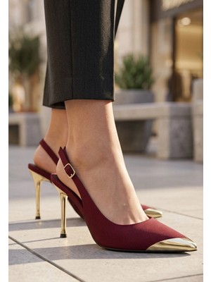 Herşey Trend Herşeytrend Puen Bordo Saten Stiletto Ayakkabı