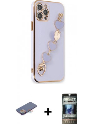 Marsilyan™- iPhone 12 Pro Kılıf Nova Işık Prime - Siyah 34D Hayalet Izgaralı Cam + Renkli Kamera Lens Koruma Cam - Pe