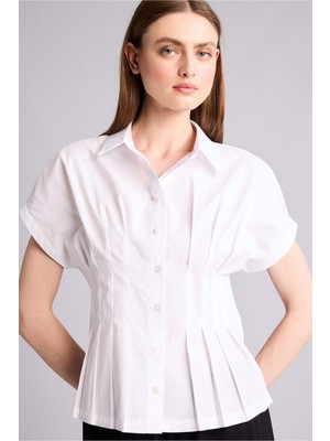 DeFacto Fitted Ceket Yaka Poplin Kısa Kollu Gömlek F9335AX26SM