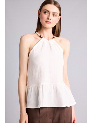 DeFacto Regular Fit Halter Yaka Müslin Kolsuz Bluz H5972AX26SM