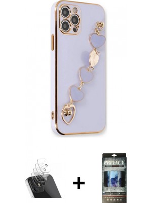 Marsilyan™- iPhone 12 Pro Kılıf Nova Işık Prime - Siyah 34D Hayalet Izgaralı Cam + Kamera Lens Koruma Cam - Sf