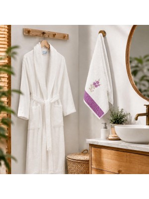 Efendioğlu Türcan * Şık Çiçek Desenli Kadın Bornoz ve Havlu Seti – Konforlu Yüksek Emicili Banyo Tekstil Ürünül*xl