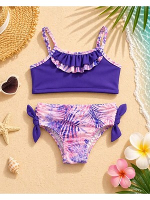 Bilge Trend Kız Çocuk Mor Fırfırlı Deniz ve Havuz Kullanımına Uygun Bikini Takımı