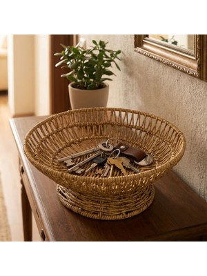 Ozcmax 28 cm Plastik Rattan Servis Çanağı – Doğal Hasır Görünümlü Dekoratif Meyve, Ekmeek ve Sunum Kasesi