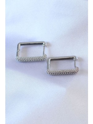 Vice Avm Gümüş Renk Kare Model Zirkon Taşlı Pirinç Kadın Küpe - TJ-BKP7527 TG-1395 339078