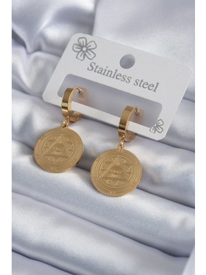 Vice Avm 316L Çelik Gold Renk Pentagram Işleme Model Kadın Küpe - TJ-BKP7975 TG-1395 339123