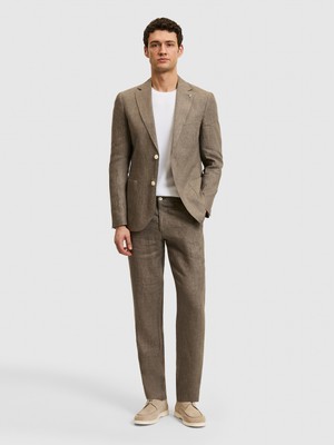 Cacharel Erkek Kahverengi Slim Fit Beli Lastikli %100 Keten Pantolon 50324475-VR153