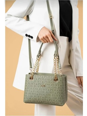 Just Polo Orijinal Kadın 3 Bölmeli Zincir Detaylı Ayarlanabilir Askılı Lüks El & Omuz Çantası Shoulder Bag
