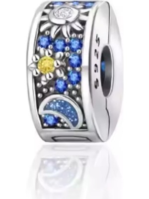 Fubena Ay Güneş ve Yıldız Mavi Taşlı Klips Charm