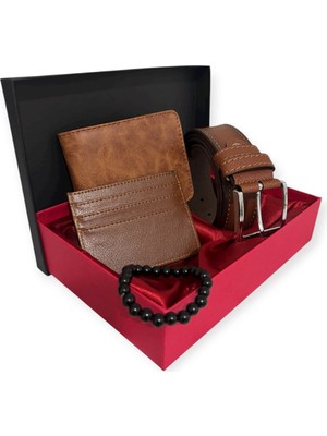 Tisaati Premium Serisi Lüks Deri Classic Crazy Deri Cüzdan Kartlık Bileklik ve Kemer Seti