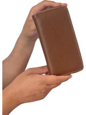 Tisaati Premium Serisi Lüks Deri Özel Üretim Dikey Telefon Bölmeli Fermuarlı Erkek Cüzdanı
