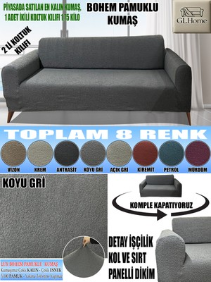 Home Lux Bohem Pamuklu Kumaş Çift Kişilik Koltuk Kılıfı Komple Giydirme Kalın ve Dayanıklıdır