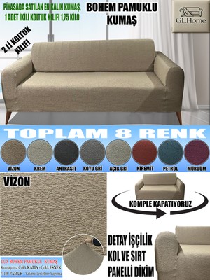 Home Lux Bohem Pamuklu Kumaş Çift Kişilik Koltuk Kılıfı Komple Giydirme Kalın ve Dayanıklıdır