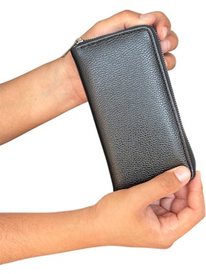 Tisaati Premium Serisi Lüks Deri Özel Üretim Dikey Telefon Bölmeli Fermuarlı Erkek Cüzdanı