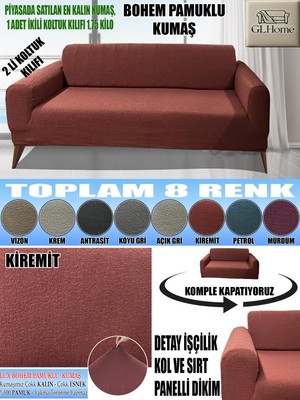 Home Lux Bohem Pamuklu Kumaş Çift Kişilik Koltuk Kılıfı Komple Giydirme Kalın ve Dayanıklıdır