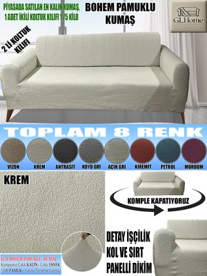 Home Lux Bohem Pamuklu Kumaş Çift Kişilik Koltuk Kılıfı Komple Giydirme Kalın ve Dayanıklıdır