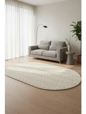 Lugmo Salon Halısı Krem Yumuşak Oval Dokuma