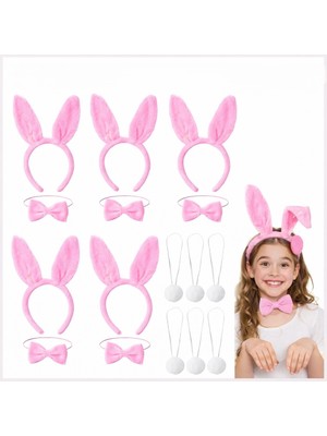 Uravas Store Full Pembe Renk Tavşan Sahne Seti 6'lı Set Taç Papyon Kuyruk