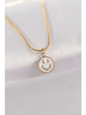 Vice Avm 316L Çelik Zincir Altın Renk Mermer Desenli Minimal Smile Kolye - TJ-BKO8672 TG-1395 339621