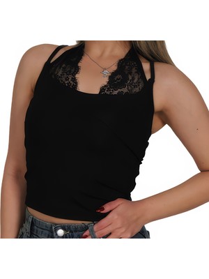 Aurelia Siyah Dantel Detaylı Crop
