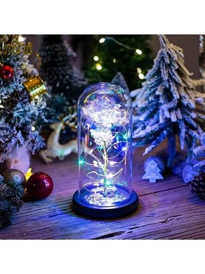 14 Şubat Sevgililer Günü Fanus Rgb Peri LED Işıklı Çiçek Solmayan Sonsuzluk Gülü Hediye